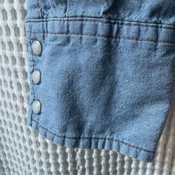 Wrangler chambray cowboy western-style pearl snap raw hem shirt men's 16.5 x 36 - Picture 4 of 6